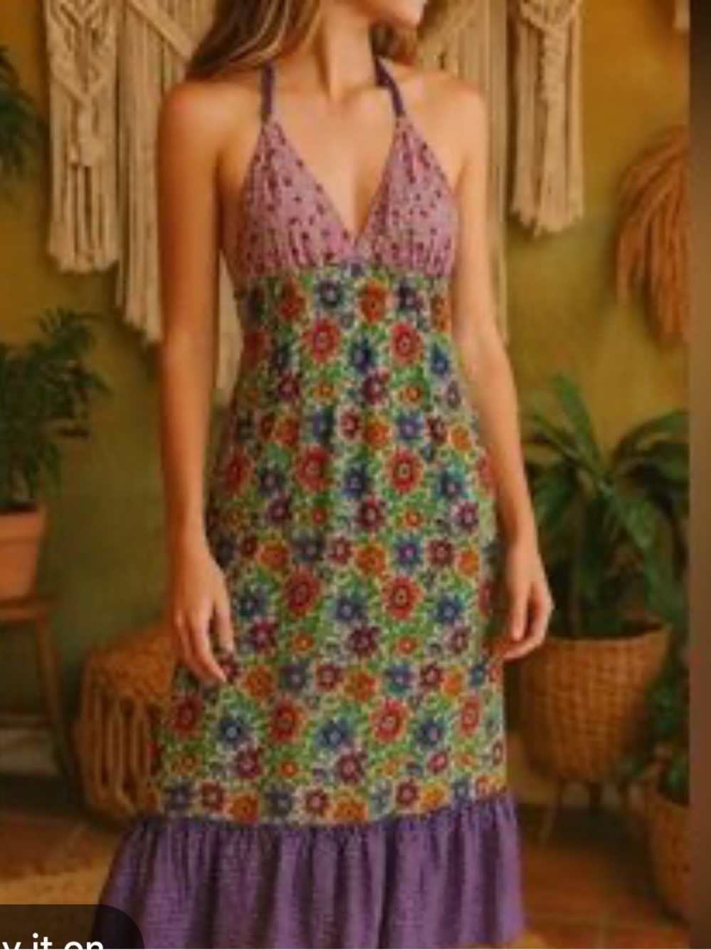 Lucky Brand Purple Floral Halter Maxi Dress S tiered ruffle skirt multi color